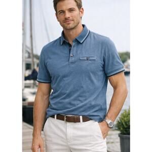 Ted Baker Mens Polo Pocket Short Sleeve Shirt Large Blue Preppy Casual Business